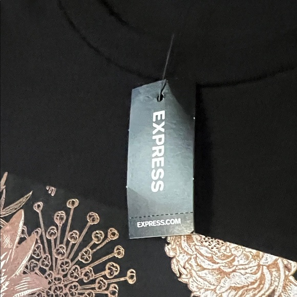 Express Black Tee with Brown Floral Design - Picture 3 of 8
